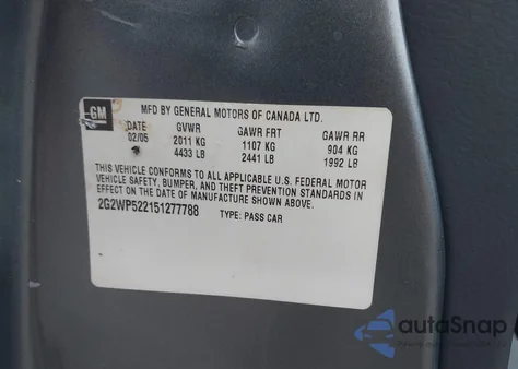2005 Pontiac Grand Prix from USA, damaged, VIN 2G2WP522151277788